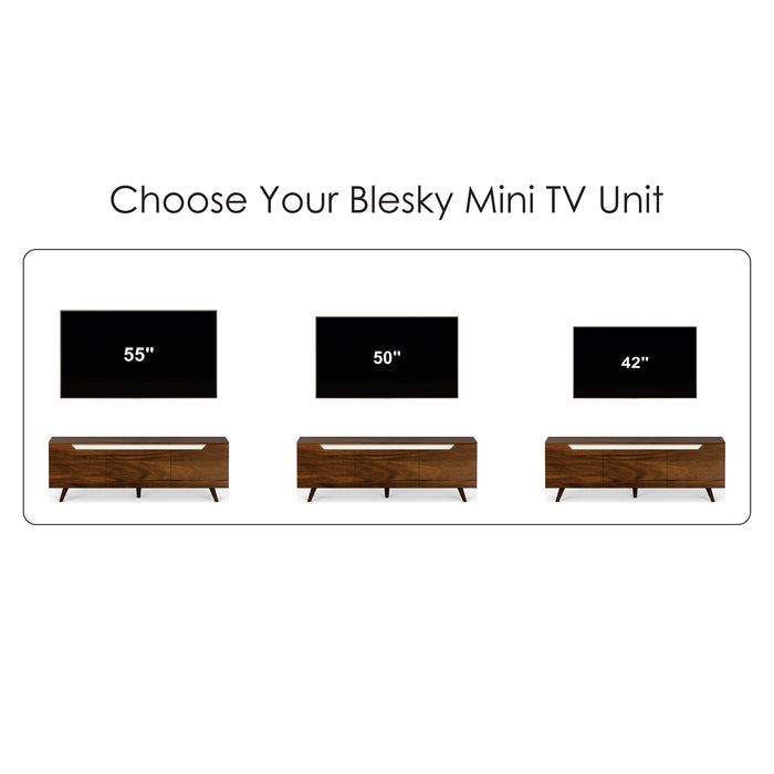 Blesky Mini Floor Standing TV Entertainment Unit & Cabinet with Décor Shelves, Ideal for 55 inches TV