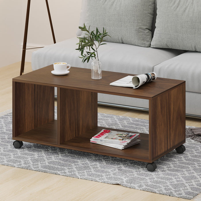 Taury Coffee Table / Teapoy Console Table with Wheels or Casters for Sofa Set Living Room Home Hall Furniture (Brown Maple)