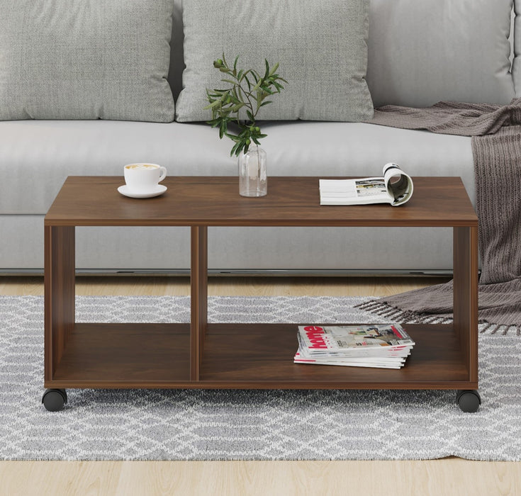 Taury Coffee Table / Teapoy Console Table with Wheels or Casters for Sofa Set Living Room Home Hall Furniture (Brown Maple)