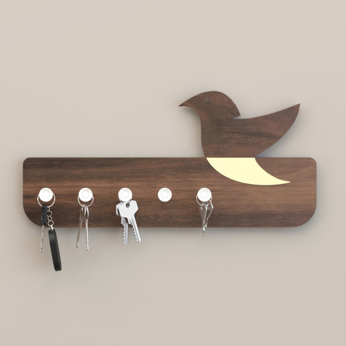 Edell Wall Mounted Decor Key Holder Hanger with 5 Knobs with a Bird De Bluewud