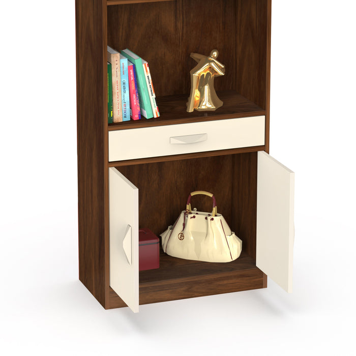 Seonn Bookshelf Cabinet with Storage Shelves & Drawer |Maple