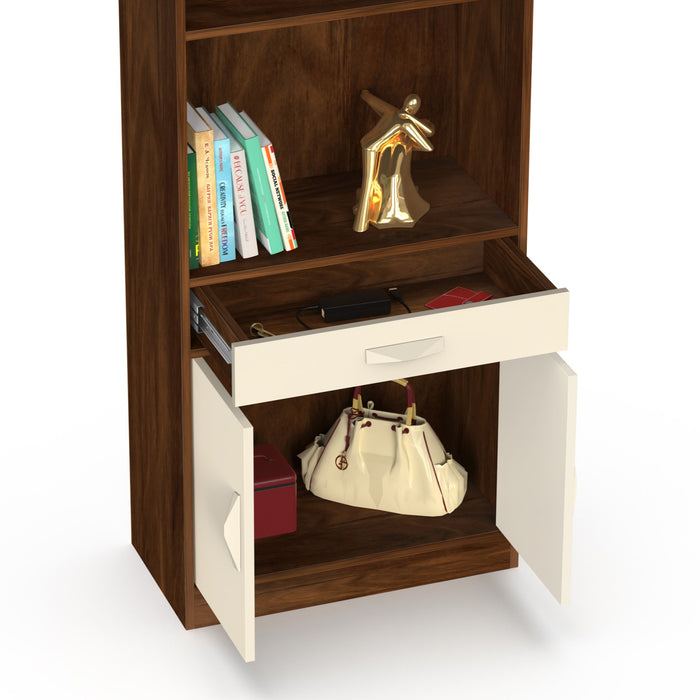 Seonn Bookshelf Cabinet with Storage Shelves & Drawer |Maple