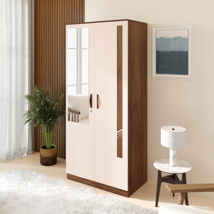 Andrie 2 Door Wardrobe with Mirror and Drawer |Maple