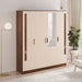 Andrie 4 Door Wardrobe with Mirror & Drawer |Maple & Beige