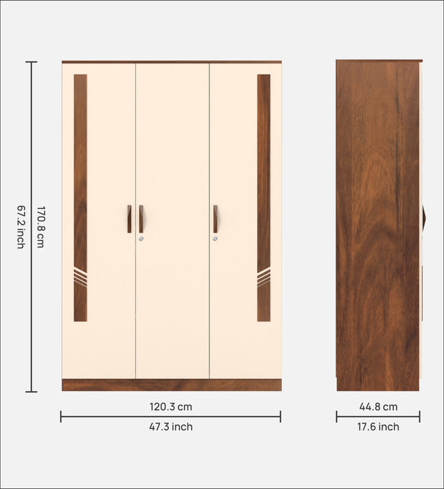 Andrie 3 Door Wardrobe with Drawer |Maple & Beige