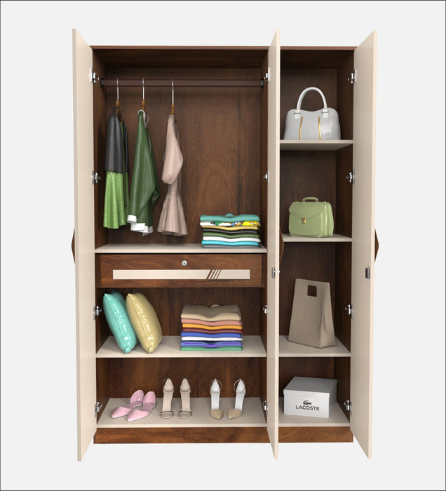 Andrie 3 Door Wardrobe with Drawer |Maple & Beige