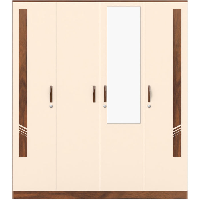 Andrie 4 Door Wardrobe with Mirror & Drawer |Maple & Beige