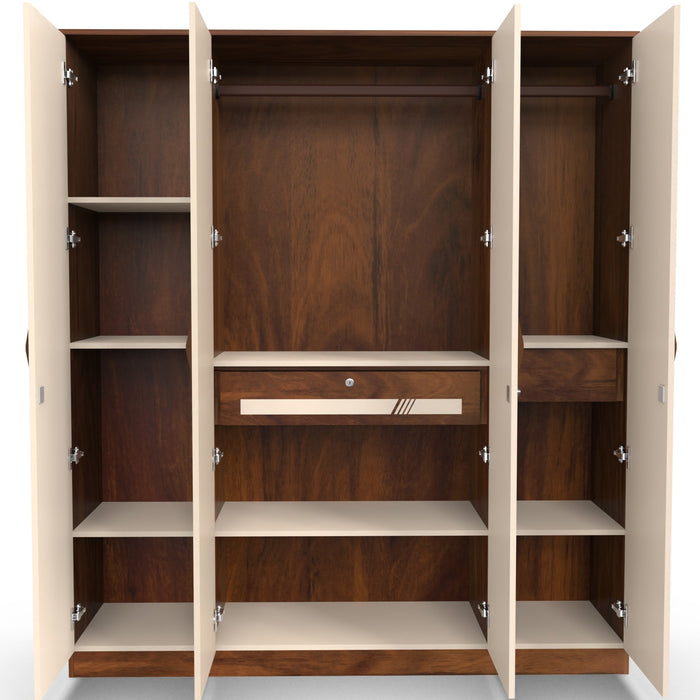 Andrie 4 Door Wardrobe with Mirror & Drawer |Maple & Beige