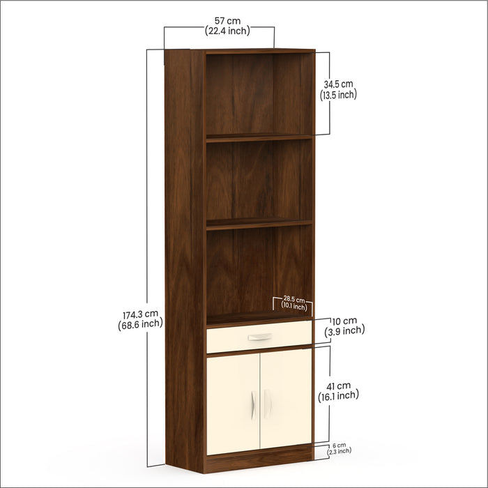 Seonn Bookshelf Cabinet with Storage Shelves & Drawer |Maple